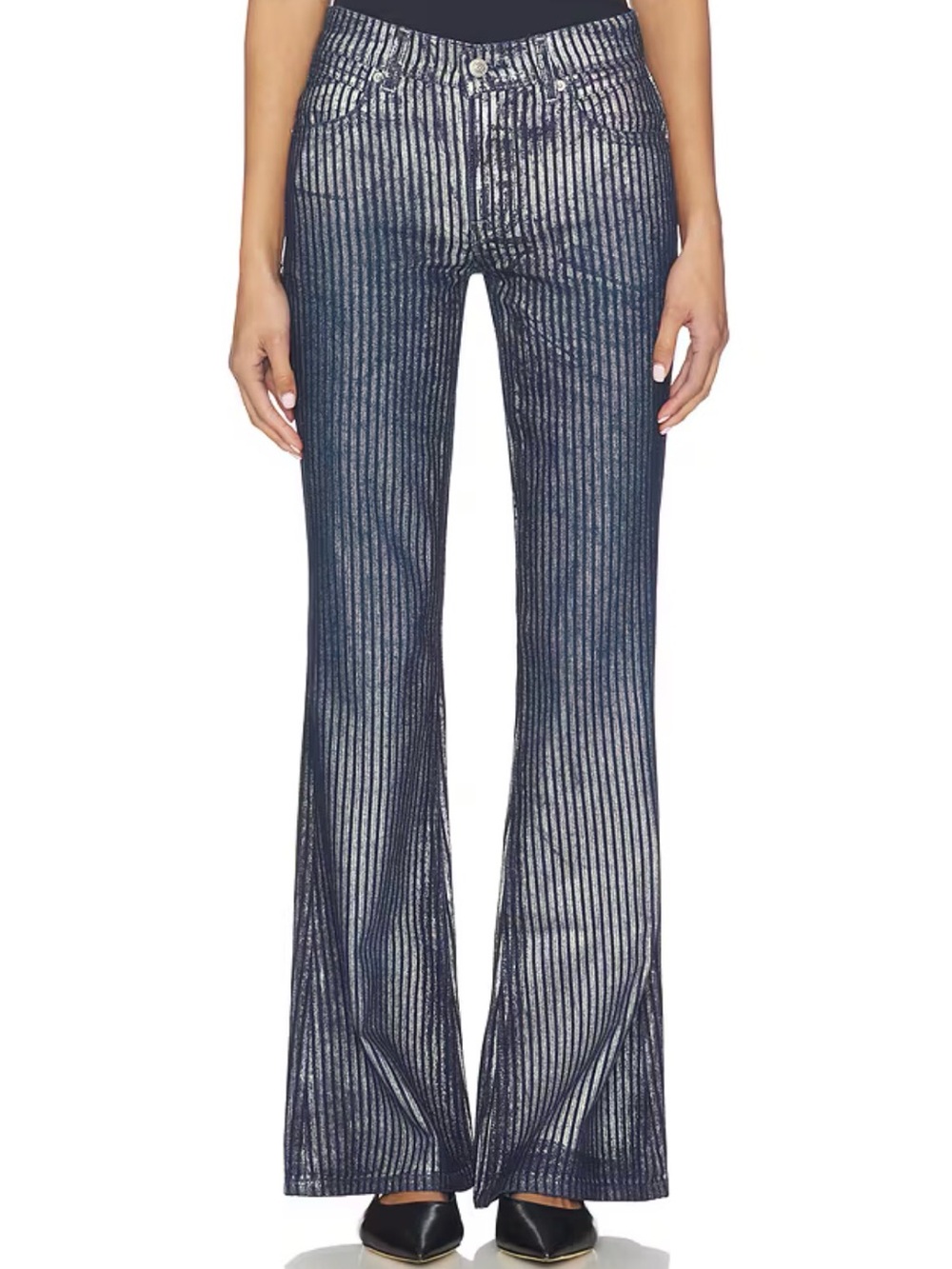 Free People x We The Free West Coast Metallic Flare Jeans NWT $198 Sz 27 Stripes